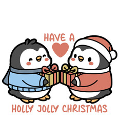 Penguins Exchanging Gifts (Color – “Have a Holly Jolly Christmas”)