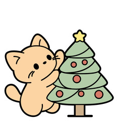 Cat Decorating Christmas Tree