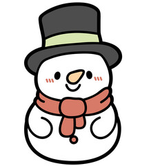 Kawaii Snowman with Top Hat — Cute Christmas Winter Clipart Illustration