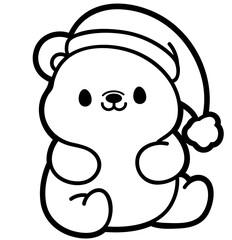 Kawaii Christmas Bear with Santa Hat &mdash; Cute Winter Holiday Clipart Illustration