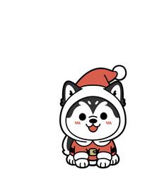 Cute Husky Puppy in Santa Outfit – Kawaii Christmas Clipart
