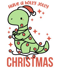 Cute Christmas Dinosaur with Lights – Holly Jolly Kawaii Clipart