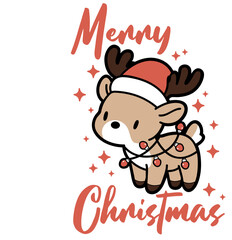 Cute Kawaii Reindeer with Lights – Christmas Clipart
