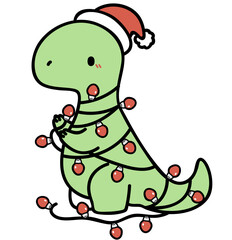 cute t rex tangled in christmas lights' layered cut file - christmas clip art