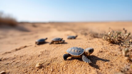 Obraz premium Baby Sea Turtles Hatching: Conservation and Wildlife - nature travel