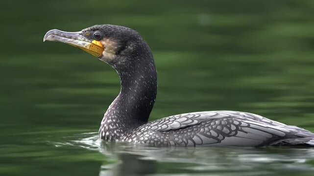 Cormorant Portrait in Calm Green Water