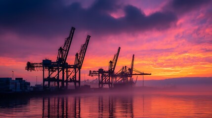 Port Cranes at Sunset
