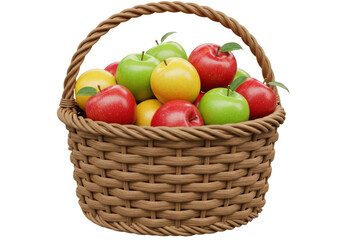 Isolated Woven Basket Overflowing with Assorted Fresh Apples