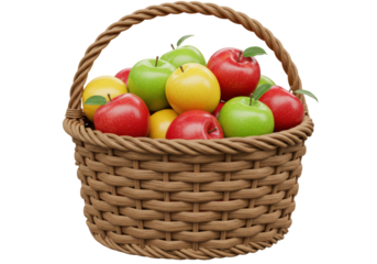Isolated Woven Basket Overflowing with Assorted Fresh Apples