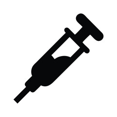 Black syringe icon with needle visible against a white transparent background is clearly depicted