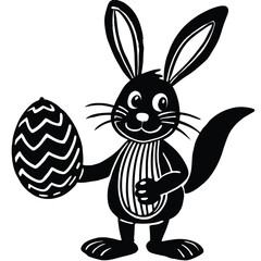 Black bunny holding decorated egg rabbit easter egg