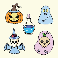 Fototapeta premium Halloween characters pumpkin ghost skull potion bottle vector
