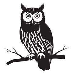 Black and White Owl Vector Illustration on Branch