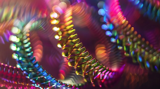 Abstract Neon DNA Spiral of a Diatom Chain in Macro Bokeh