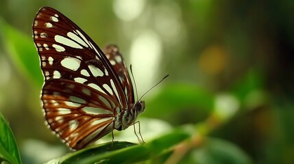 Butterfly on Leaf with Brown and White Wings