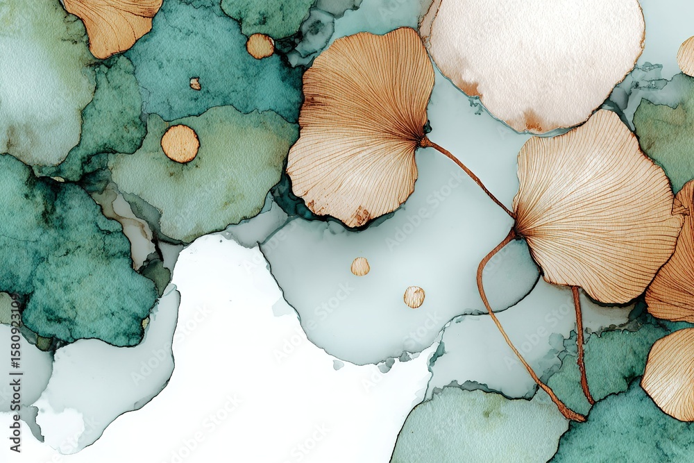 Aufkleber artistic abstract design featuring soft colors and leaf patterns created with fluid techniques