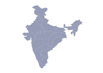 グレー色のインドの行政区分地図　（Map of India）
