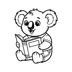 Cute Cartoon Koala Reading a Book Line Art