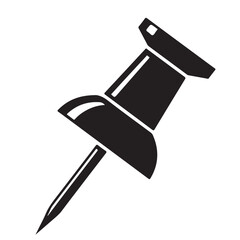Black and White Push Pin Icon, Vector Illustration
