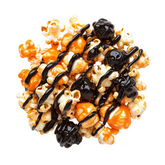 Caramel popcorn drizzled with dark chocolate sauce creates delicious and indulgent snack with perfect balance of sweet and rich flavors, ideal for movie nights or parties
