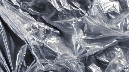 Plastic wrap overlay texture, stretched plastic wrinkle effect, transparent polyethylene or cellophane cover, realistic warped plastic film, bag or torn foil paper background for packaging business. S