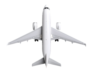 Soaring High: A top-down view captures the sleek, modern design of a passenger jet, with its wings gracefully outstretched, poised for flight.