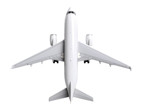 Soaring High: A top-down view captures the sleek, modern design of a passenger jet, with its wings gracefully outstretched, poised for flight.