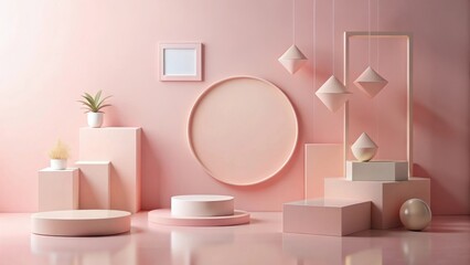 Blush Pink Minimalist Product Display with Geometric Shapes and Plants