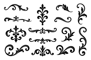 Hand-drawn fleur-de-lis symbol variations in black outline sketch style, Transparent Background