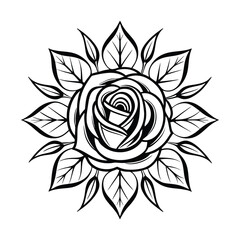 Fototapeta premium Blooming rose with intricate black outlines flower