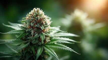Fototapeta premium Cannabis Flower Growing in Field, Close Up