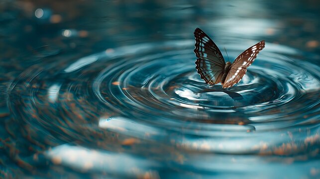 Butterfly on Water with Ripples