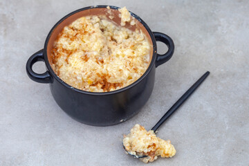 South African tapioca or sago pudding on a grey background