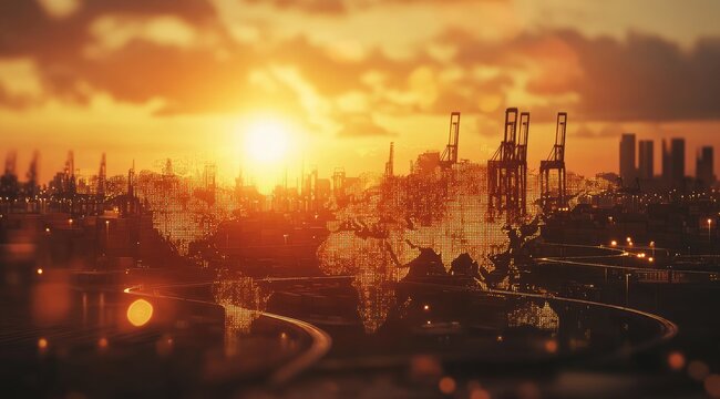 Global industrial landscape at sunset - Powered by Adobe