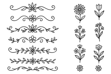 Hand-drawn fleur-de-lis symbol variations in black outline sketch style, Transparent Background