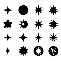 Sparkle and orbit logo icons in black silhouette style for futuristic branding, Transparent Background