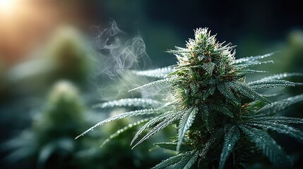 Cannabis Flower with Smoke, Outdoor Grow