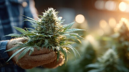Farmer Holding Cannabis Bud in Cultivation