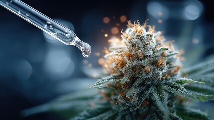 Cannabis Flower with CBD Oil Drop - Alternative Medicine, Blue BG