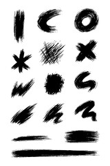 Expressive black brush stroke texture collection in dry paint style, Transparent Background