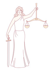 A symbolic depiction of Lady Justice, who is holding scales and a sword, representing law, fairness, and equity