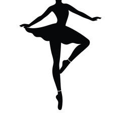 Graceful ballerina silhouette balances elegantly on one leg with her arms outstretched against a transparent background