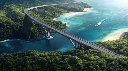 Fototapeta premium Scenic highway bridge over a turquoise bay.
