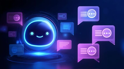AI chatbot interface with floating messages — futuristic digital assistant concept - Powered by Adobe