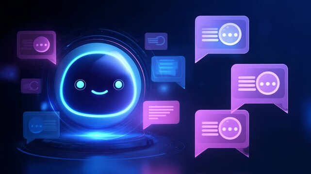 AI chatbot interface with floating messages &mdash; futuristic digital assistant concept