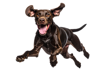 Running German Shorthaired Pointer with Tongue Out, isolated on a transparent background.