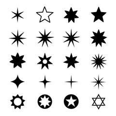 Sparkle and orbit logo icons in black silhouette style for futuristic branding, Transparent Background