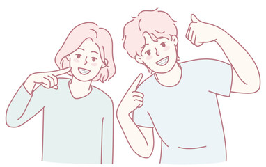 Two young adults, both smiling broadly and playfully posing together, ideal for vibrant social media themes