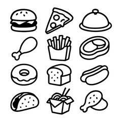 Hand-drawn dessert and pastry icon set including pie, donuts, and cupcakes, Transparent Background