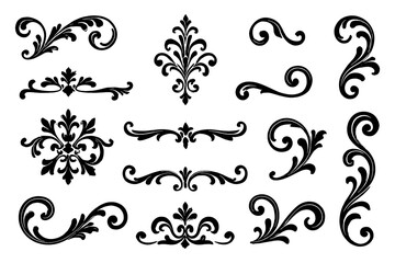 Hand-drawn fleur-de-lis symbol variations in black outline sketch style, Transparent Background